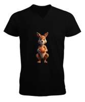 SEVİMLİ KANGURU Siyah Erkek Kısa Kol V Yaka Tişört - Tisho