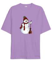 Sevimli Kardan Adam Lila Oversize Unisex Tişört - Tisho