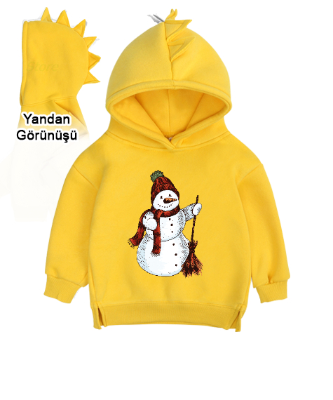 Tisho - Sevimli Kardan Adam Sarı Çocuk Dinozor Kapşonlu Hoodie