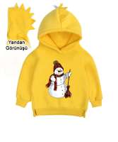 Sevimli Kardan Adam Sarı Çocuk Dinozor Kapşonlu Hoodie - Tisho