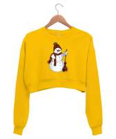 Sevimli Kardan Adam Sarı Kadın Crop Sweatshirt - Tisho