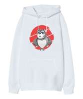 Sevimli Kaslı Buldog Beyaz Oversize Unisex Kapüşonlu Sweatshirt - Tisho
