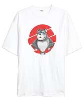 Sevimli Kaslı Buldog Beyaz Oversize Unisex Tişört - Tisho