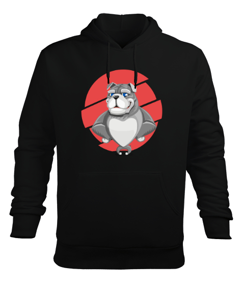 Tisho - Sevimli Kaslı Buldog Siyah Erkek Kapüşonlu Hoodie Sweatshirt