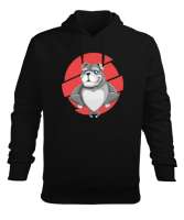 Sevimli Kaslı Buldog Siyah Erkek Kapüşonlu Hoodie Sweatshirt - Tisho