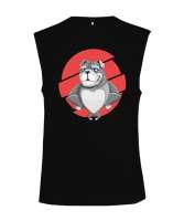 Sevimli Kaslı Buldog Siyah Kesik Kol Unisex Tişört - Tisho