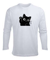 Sevimli Kedi Beyaz Erkek Uzun Kol Yazlık Tişört - Tisho