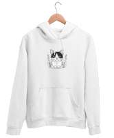 Sevimli Kedi Beyaz Unisex Kapşonlu Sweatshirt - Tisho