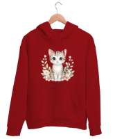 Sevimli Kedi - Cat Kırmızı Unisex Kapşonlu Sweatshirt - Tisho