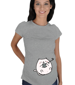 Sevimli Kedi İllüstrasyon Kısa Kollu Hamile Tişörtü - Tisho