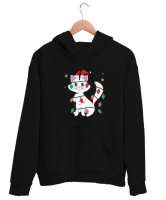 sevimli kedi mutlu yıılar 2024 Siyah Unisex Kapşonlu Sweatshirt - Tisho