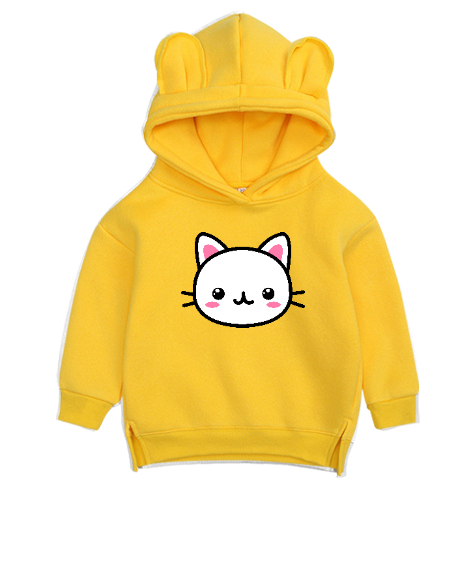 Tisho - SEVİMLİ KEDİ Sarı Unisex Çocuk Ayı Hoodie Kapşonlu