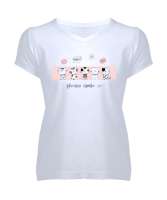 Sevimli Kediler - Lütfen Gülümse - Smile Beyaz Kadın V Yaka Tişört - Tisho