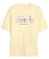 Sevimli Kediler - Lütfen Gülümse - Smile Krem Oversize Unisex Tişört - Tisho