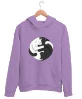 Sevimli Kediler Yin Yang Denge Lila Unisex Kapşonlu Sweatshirt - Tisho