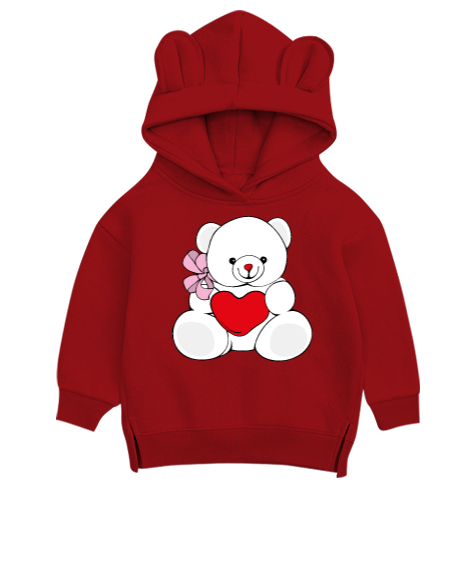 Tisho - Sevimli Kırmızı Unisex Çocuk Ayı Hoodie Kapşonlu