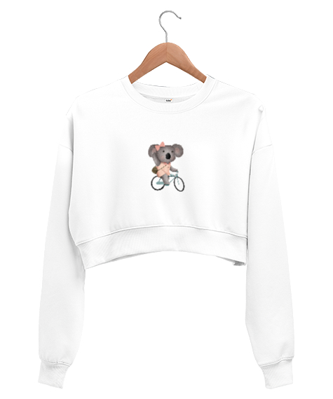 Tisho - Sevimli Koala Beyaz Kadın Crop Sweatshirt