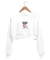 Sevimli Koala Beyaz Kadın Crop Sweatshirt - Tisho