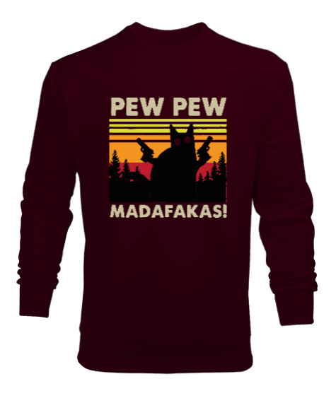 Tisho - Sevimli Komik Kedi, Kedi sahipleri Pew pew Bordo Erkek Sweatshirt