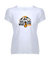 Sevimli Köpek Beyaz Kadın V Yaka Tişört - Tisho