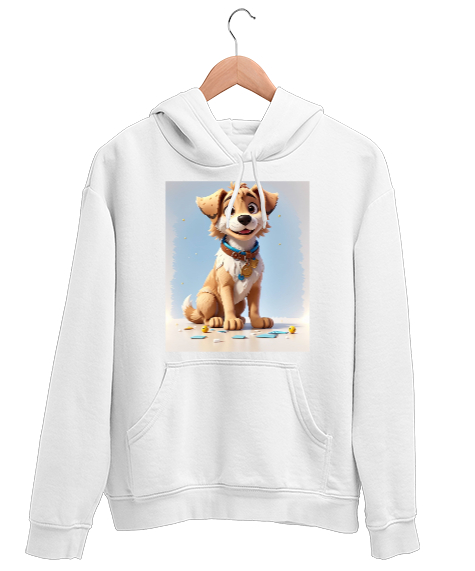 Tisho - Sevimli köpek Beyaz Unisex Kapşonlu Sweatshirt