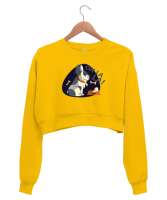 Sevimli Köpek - Dog Sarı Kadın Crop Sweatshirt - Tisho