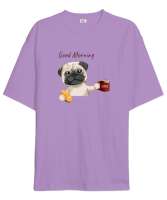 Sevimli Köpek - Günaydın - Good Morning Lila Oversize Unisex Tişört - Tisho