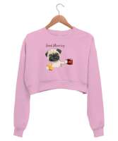 Sevimli Köpek - Günaydın - Good Morning Pembe Kadın Crop Sweatshirt - Tisho