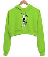 Sevimli Köpek - Sweet Dog V1 Fıstık Yeşili Kadın Crop Hoodie Kapüşonlu Sweatshirt - Tisho
