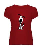 Sevimli Köpek - Sweet Dog V1 Kırmızı Kadın V Yaka Tişört - Tisho