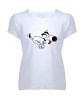 Sevimli Köpek - Sweet Dog V3 Beyaz Kadın V Yaka Tişört - Tisho