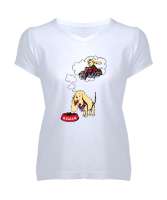 Sevimli Köpekler - Aklımdasın - Seni Düşünüp Bekliyorum Beyaz Kadın V Yaka Tişört - Tisho