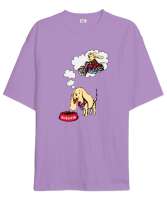 Sevimli Köpekler - Aklımdasın - Seni Düşünüp Bekliyorum Lila Oversize Unisex Tişört - Tisho