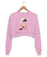 Sevimli Köpekler - Aklımdasın - Seni Düşünüp Bekliyorum Pembe Kadın Crop Sweatshirt - Tisho
