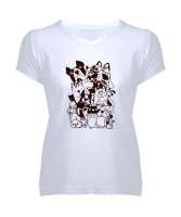 Sevimli Köpekler - Cute Dogs Beyaz Kadın V Yaka Tişört - Tisho