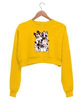 Sevimli Köpekler - Cute Dogs Sarı Kadın Crop Sweatshirt - Tisho
