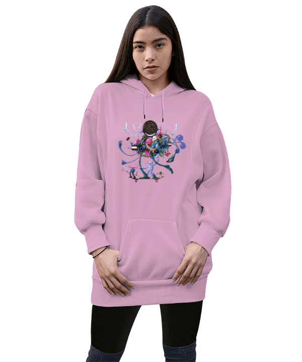 Tisho - Sevimli Kurabiye Canavarları Kadın Uzun Hoodie Kapüşonlu Sweatshirt