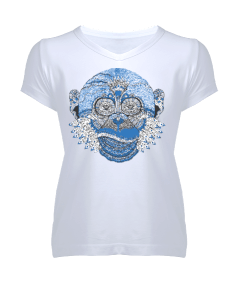 SEVİMLİ MAYMUN Kadın V Yaka Tişört - Tisho