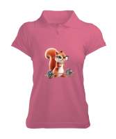 Sevimli Meraklı Gözlüklü Sporcu Sincap Pembe Kadın Polo Yaka Tişört - Tisho