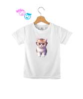 Sevimli Meraklı Minik Kedili Beyaz Çocuk Unisex - Tisho