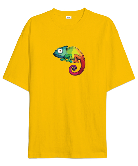 Tisho - Sevimli Minik Bukalemun Sarı Oversize Unisex Tişört