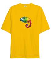 Sevimli Minik Bukalemun Sarı Oversize Unisex Tişört - Tisho