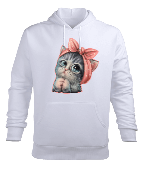 Tisho - Sevimli Minik Kedi Erkek Kapüşonlu Hoodie Sweatshirt