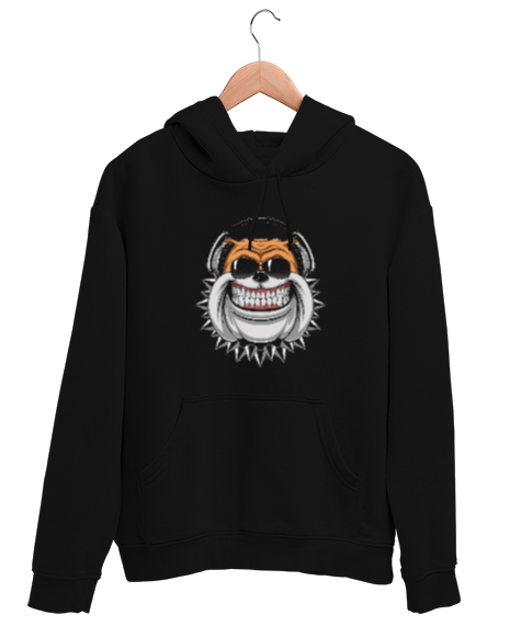 Tisho - Sevimli Müzik Dinleyen Köpek Siyah Unisex Kapşonlu Sweatshirt