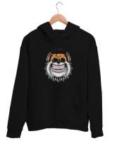 Sevimli Müzik Dinleyen Köpek Siyah Unisex Kapşonlu Sweatshirt - Tisho