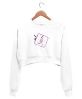 Sevimli Panda Beyaz Kadın Crop Sweatshirt - Tisho