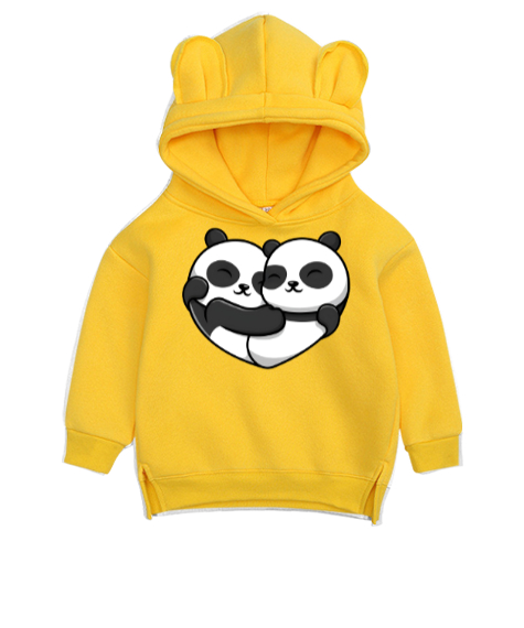 Tisho - Sevimli panda Sarı Unisex Çocuk Ayı Hoodie Kapşonlu