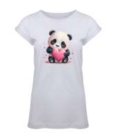 Sevimli Panda ve Kalpler Beyaz Kadın Tunik - Tisho