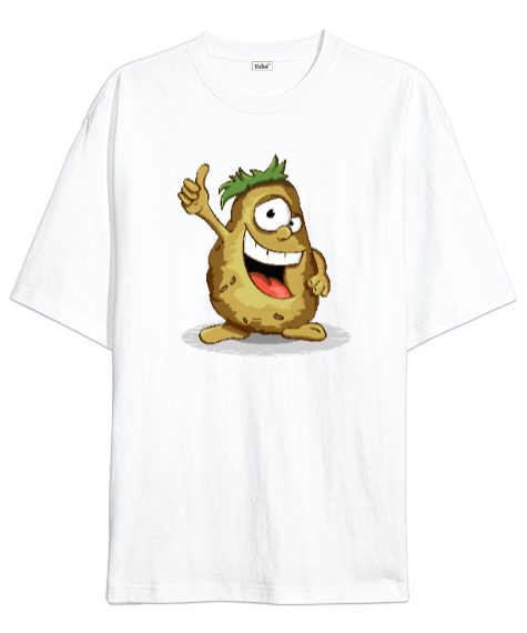 Tisho - Sevimli Patates - Potato Beyaz Oversize Unisex Tişört