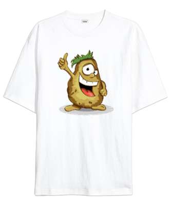 Sevimli Patates - Potato Beyaz Oversize Unisex Tişört - Tisho